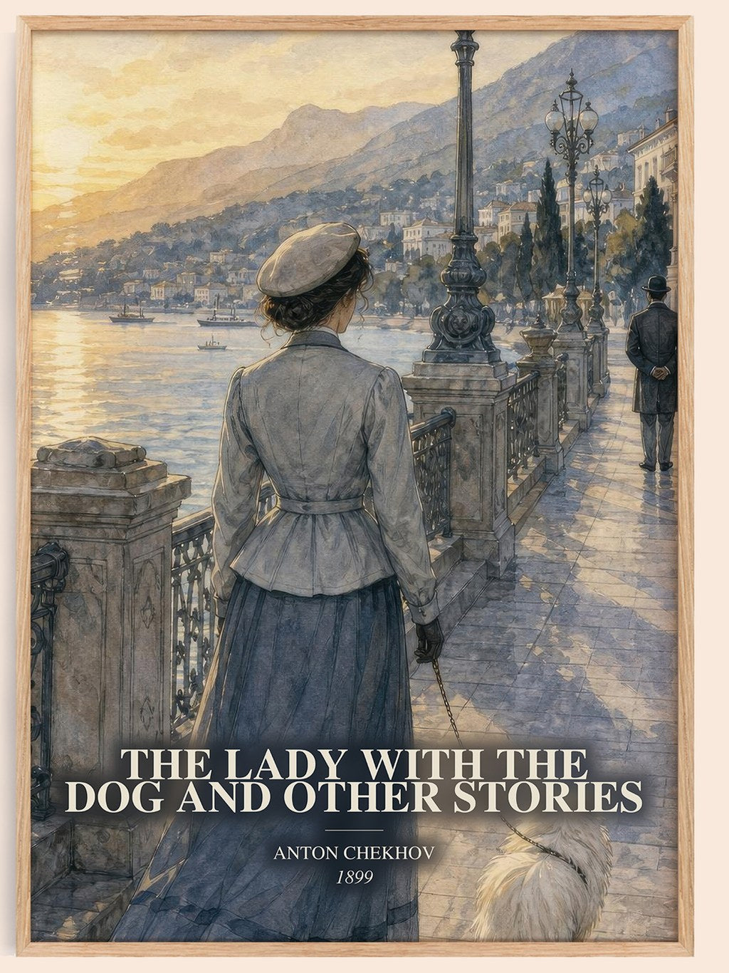 The Lady with the Dog and Other Stories watercolour book poster by Anton Chekhov – framed literary art print