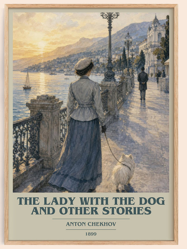 The Lady with the Dog and Other Stories book cover book poster by Anton Chekhov – framed literary art print