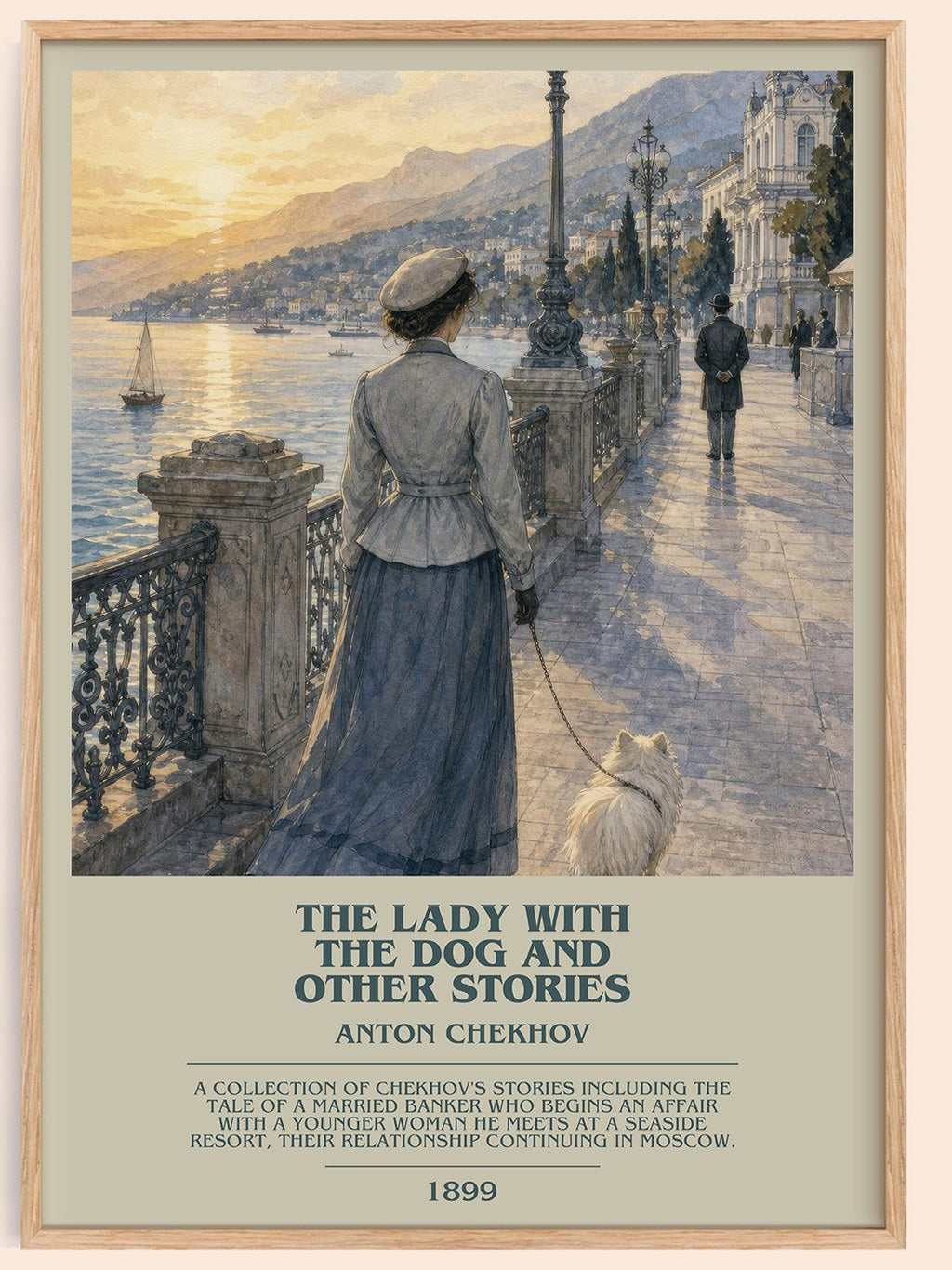 The Lady with the Dog and Other Stories bookish book poster by Anton Chekhov – framed literary art print