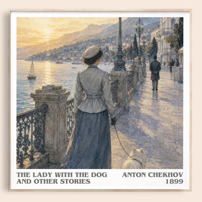 The Lady with the Dog and Other Stories literary book poster by Anton Chekhov – framed literary art print