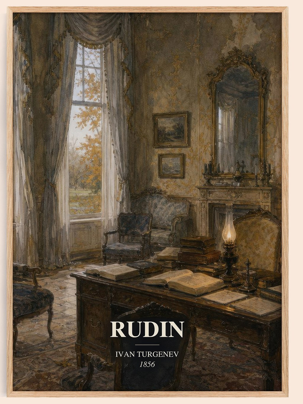 Rudin watercolour book poster by Ivan Turgenev – framed literary art print