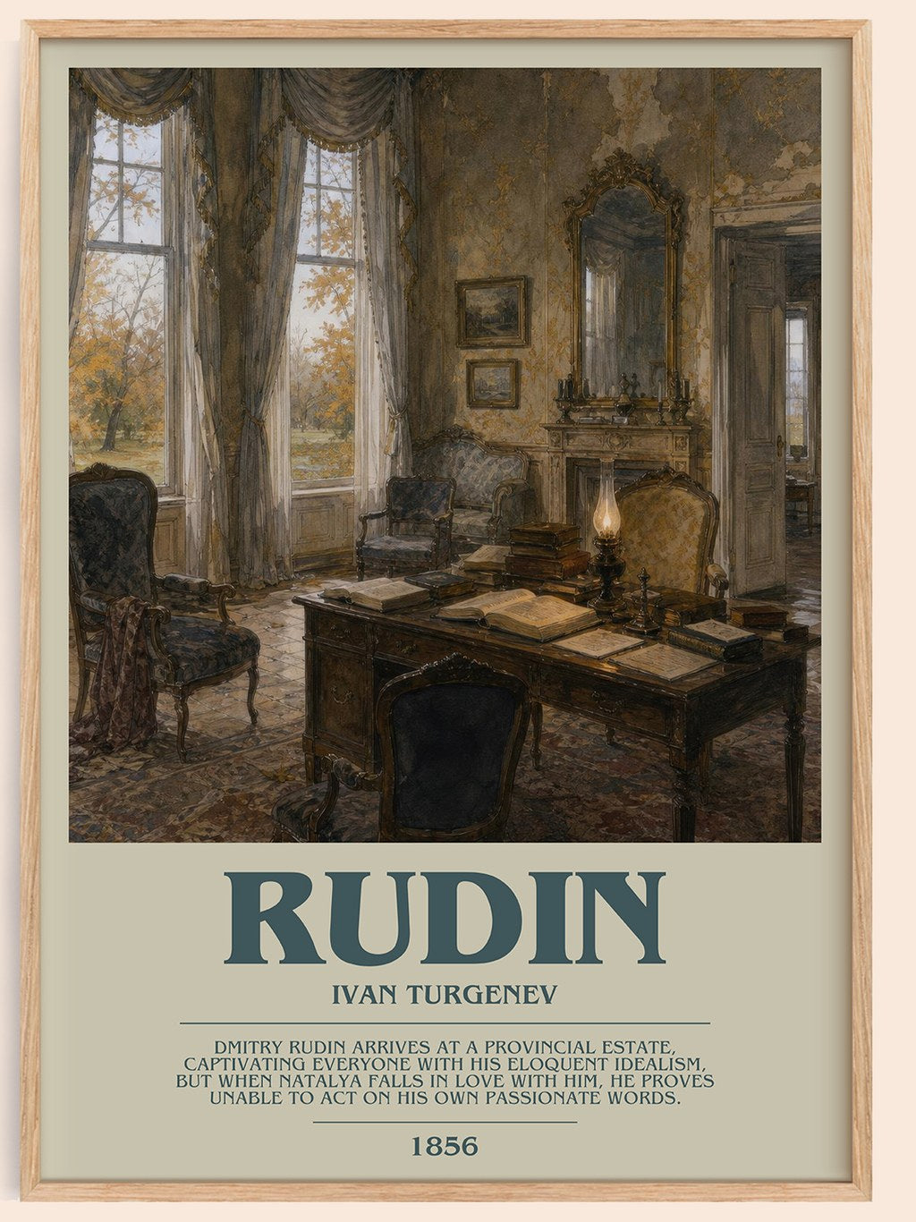 Rudin bookish book poster by Ivan Turgenev – framed literary art print
