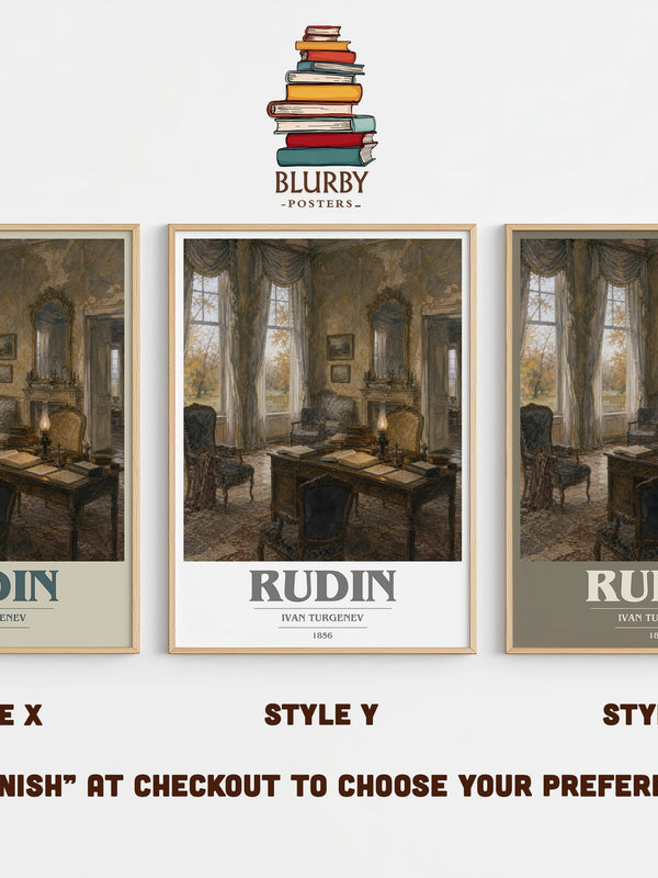 Rudin book cover print in frame leaning in hallway – classic literature wall art