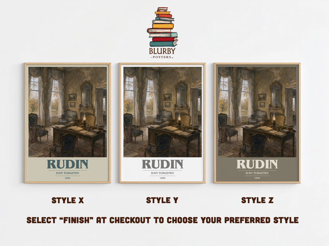 Rudin book cover print in frame leaning in hallway – classic literature wall art (mockup)