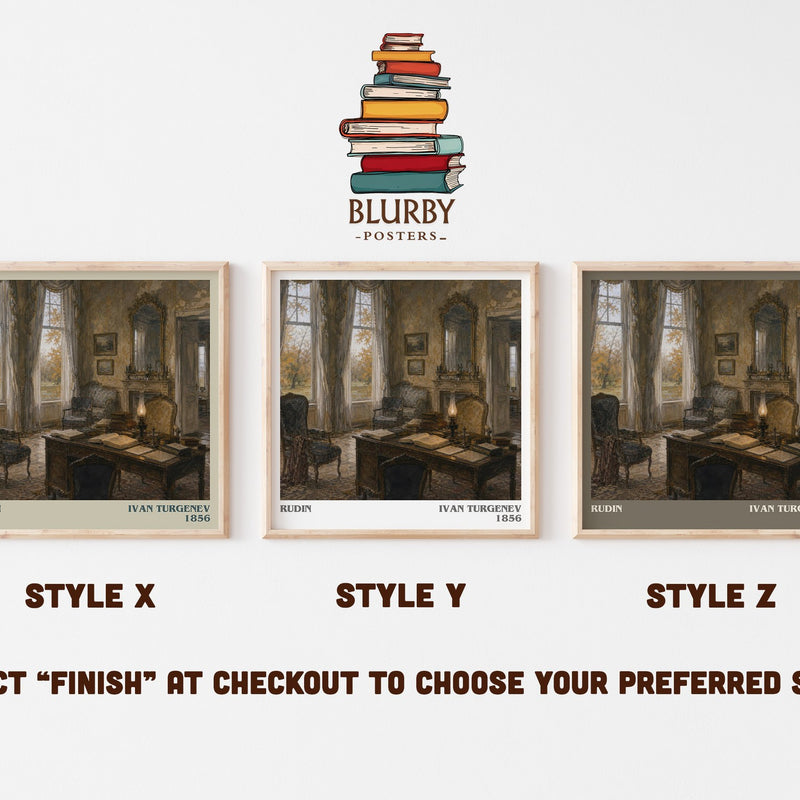 Rudin literary print in frame leaning in hallway – classic literature wall art