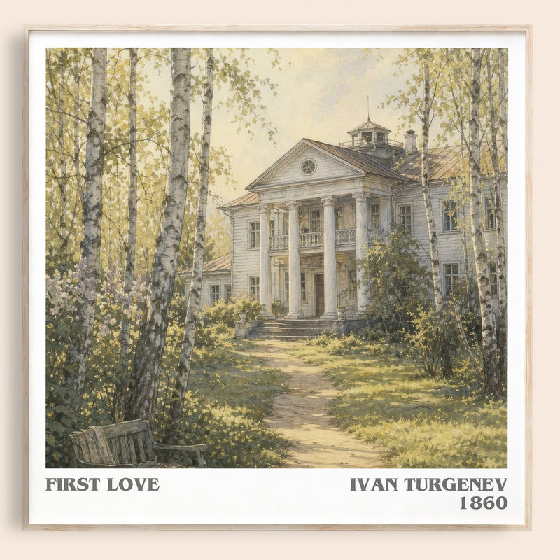First Love literary book poster by Ivan Turgenev – framed literary art print
