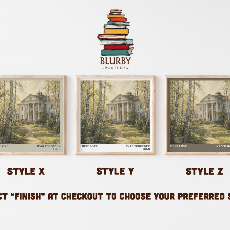 First Love literary print in frame leaning in hallway – classic literature wall art