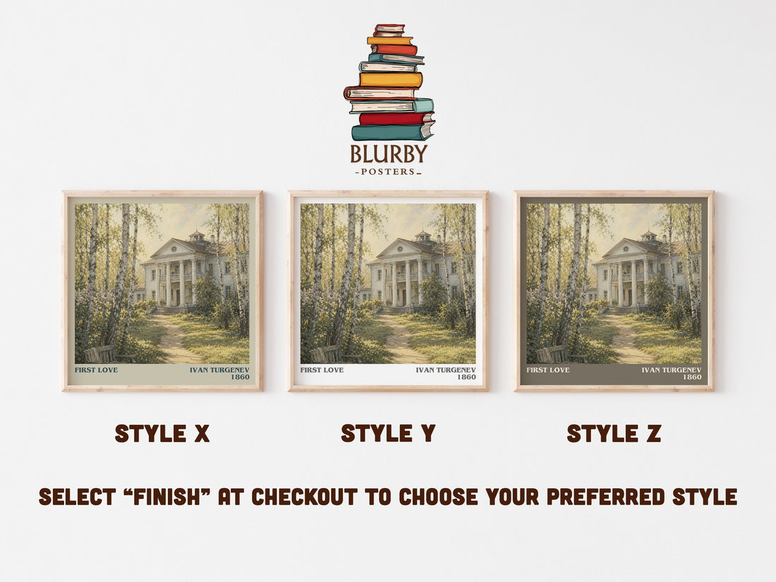 First Love literary print in frame leaning in hallway – classic literature wall art (mockup)