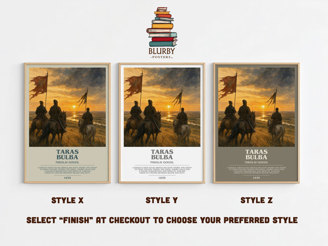 Taras Bulba bookish print in frame leaning in hallway – historical fiction wall art (mockup)