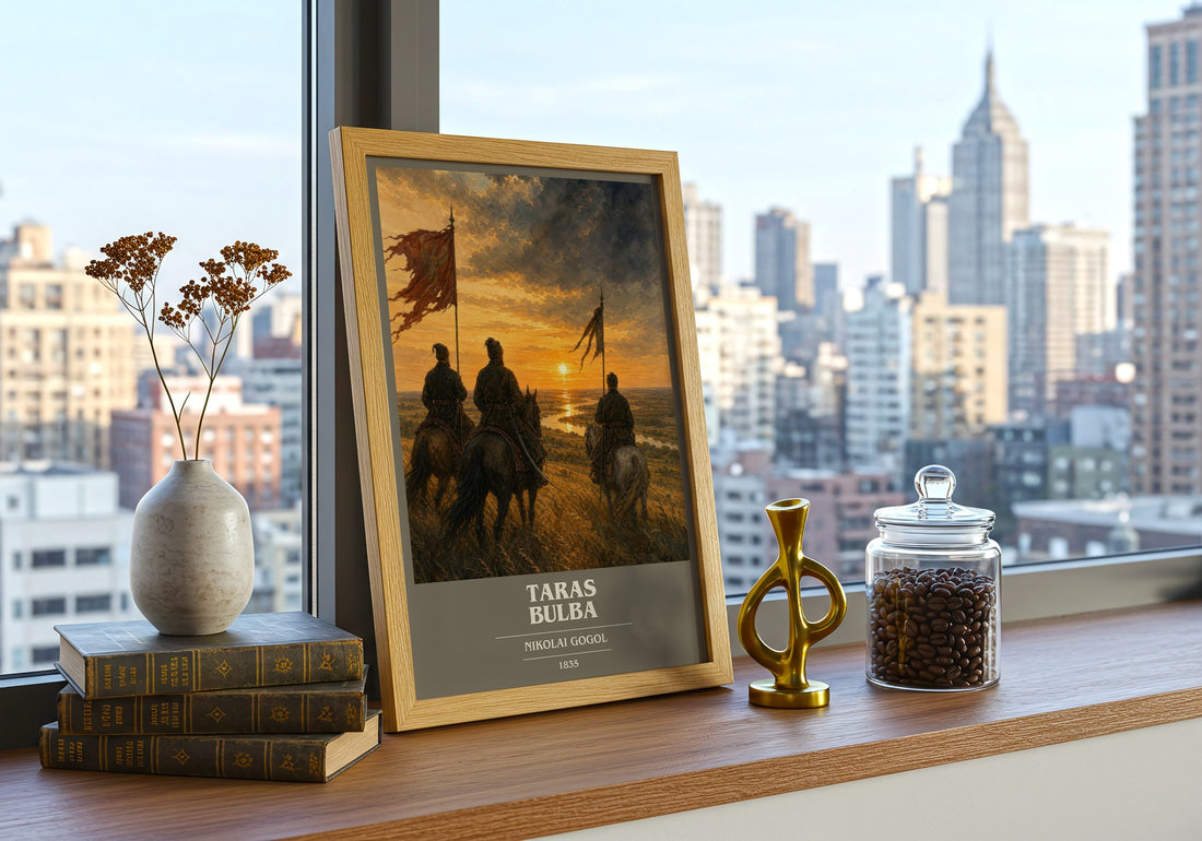 Taras Bulba book cover print framed by window – literary home decor