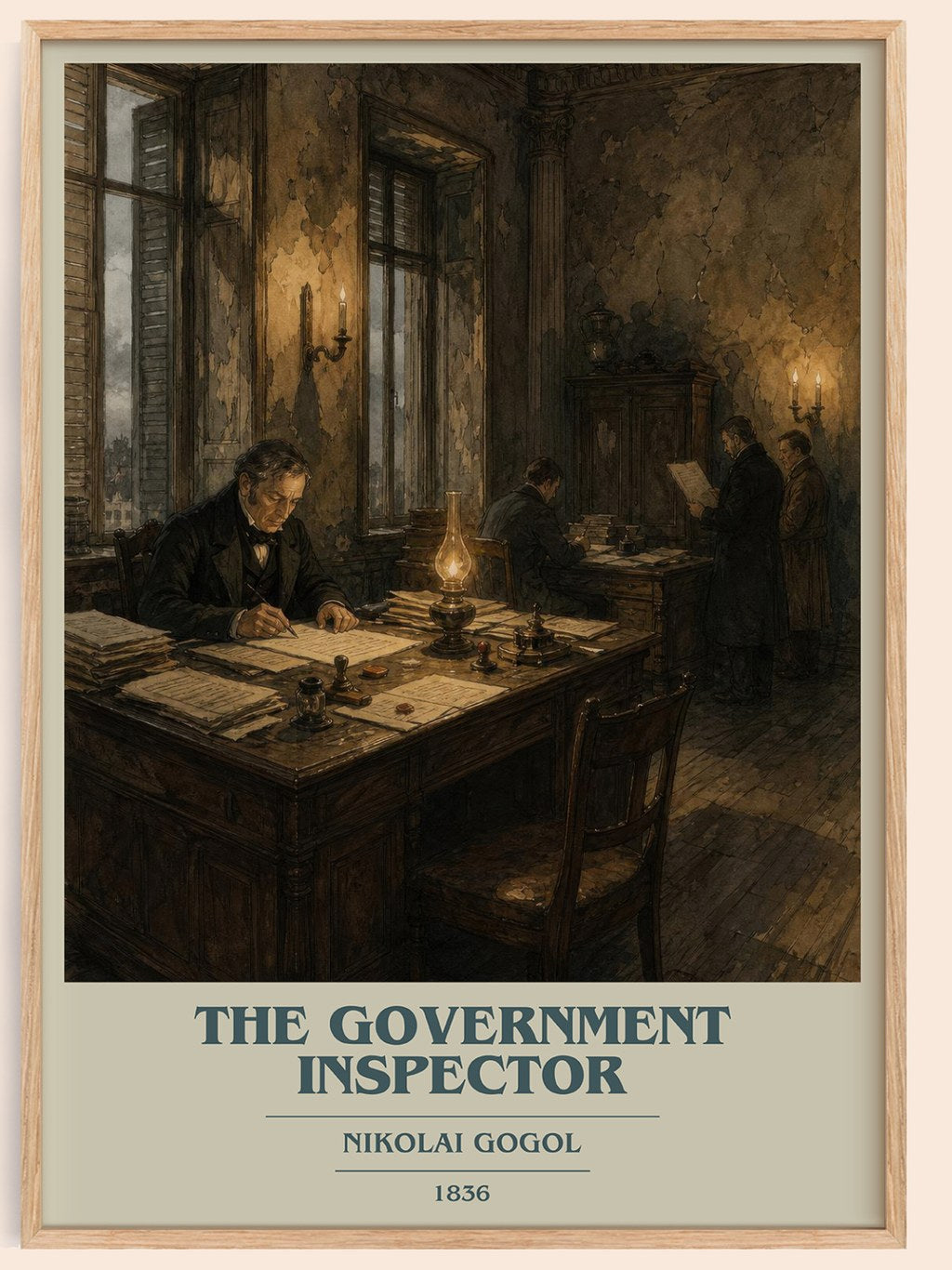 The Government Inspector book cover book poster by Nikolai Gogol – framed literary art print