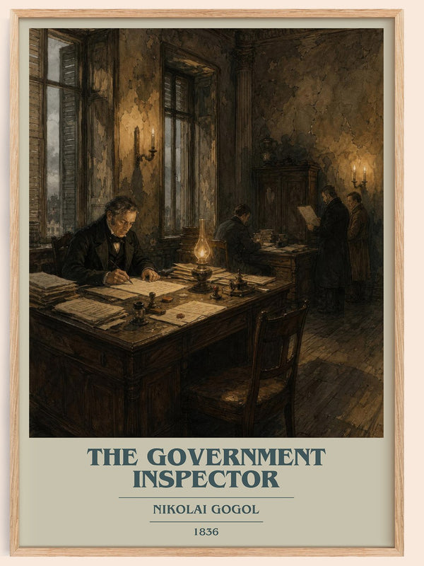 The Government Inspector book cover book poster by Nikolai Gogol – framed literary art print