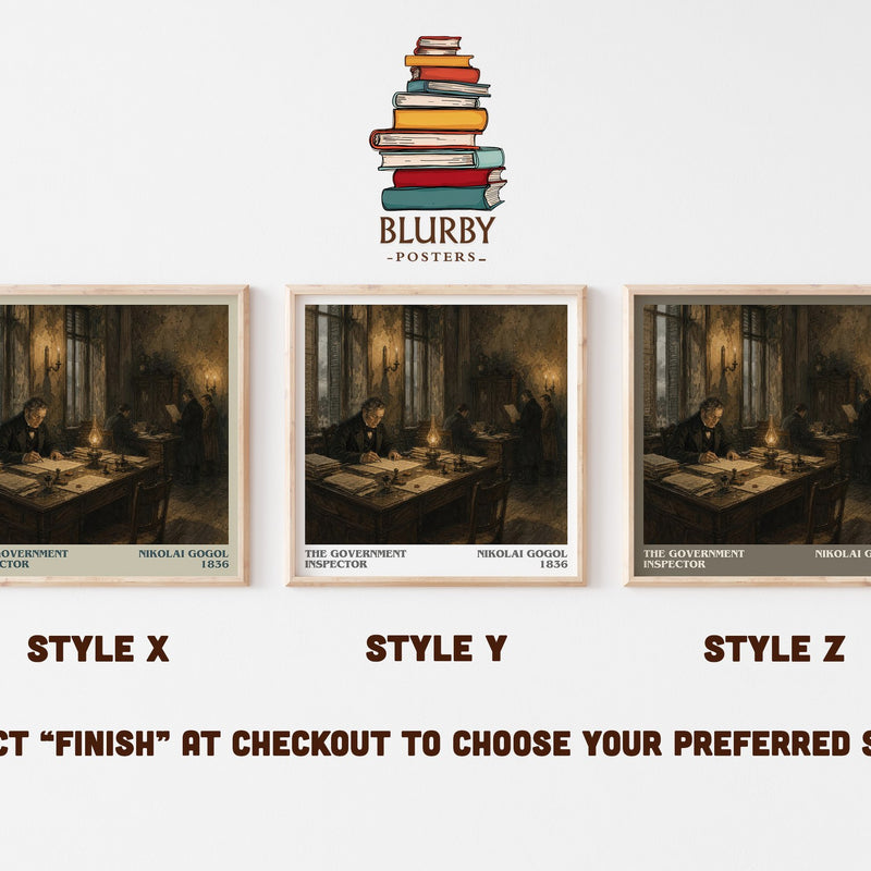 The Government Inspector literary print in frame leaning in hallway – satire wall art