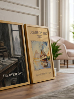 The Overcoat watercolour print framed by window – literary home decor