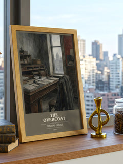 The Overcoat book cover print framed by window – literary home decor