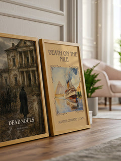 Dead Souls watercolour print framed by window – literary home decor