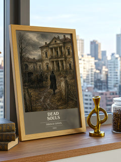 Dead Souls book cover print framed by window – literary home decor