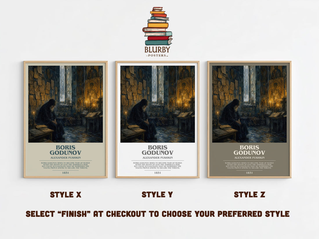 Boris Godunov bookish print in frame leaning in hallway – classic literature wall art (mockup)