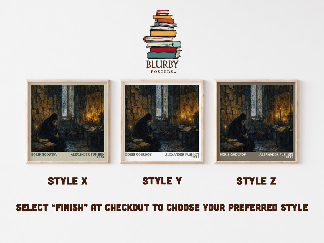 Boris Godunov literary print in frame leaning in hallway – classic literature wall art (mockup)