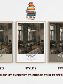 Heart of a Dog book cover print in frame leaning in hallway – satire wall art