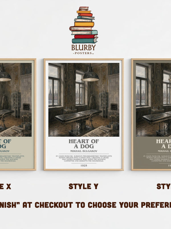 Heart of a Dog bookish print in frame leaning in hallway – satire wall art