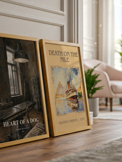 Heart of a Dog watercolour print framed by window – literary home decor