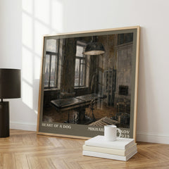 Heart of a Dog Literary Art Print by Mikhail Bulgakov – large square framed print leaning against a wall