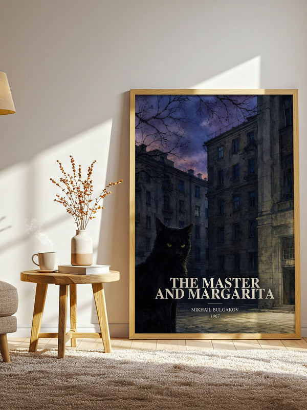 The Master and Margarita watercolour print in frame leaning in hallway – literary fiction wall art