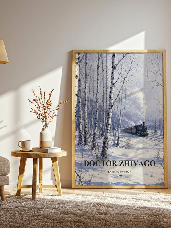 Doctor Zhivago watercolour print in frame leaning in hallway – historical fiction wall art