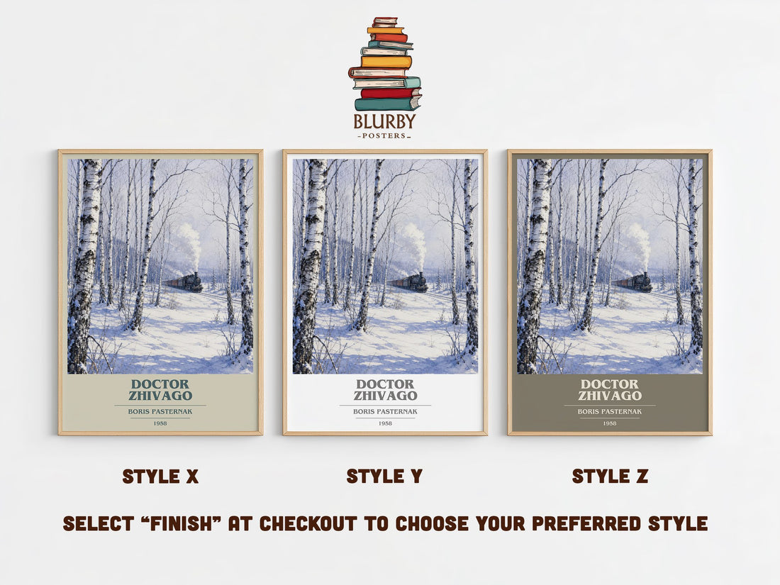 Doctor Zhivago book cover print in frame leaning in hallway – historical fiction wall art (mockup)