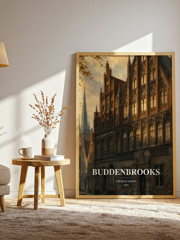 Buddenbrooks watercolour print in frame leaning in hallway – literary fiction wall art