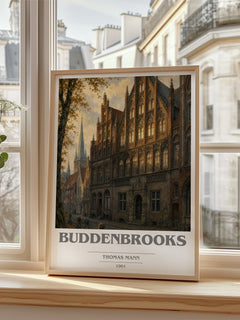 Buddenbrooks Book Cover Poster by Thomas Mann – framed print by a bright window