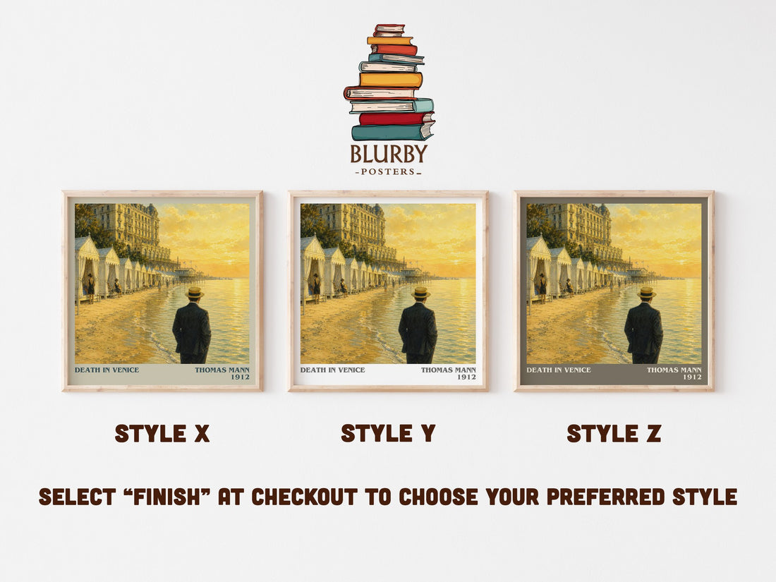 Death in Venice literary print in frame leaning in hallway – literary fiction wall art (mockup)