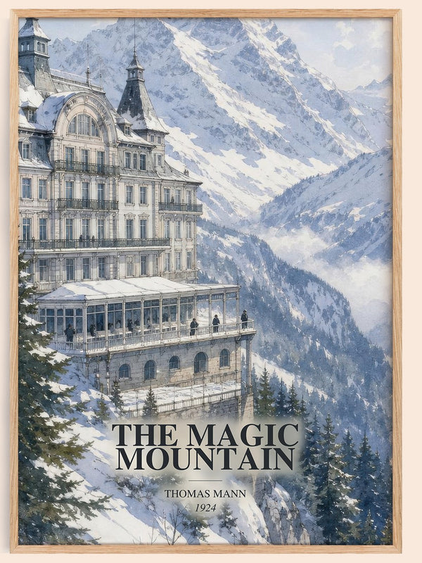 The Magic Mountain watercolour book poster by Thomas Mann – framed literary art print