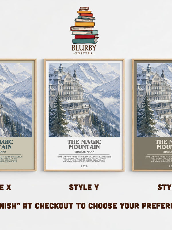The Magic Mountain bookish print in frame leaning in hallway – literary fiction wall art