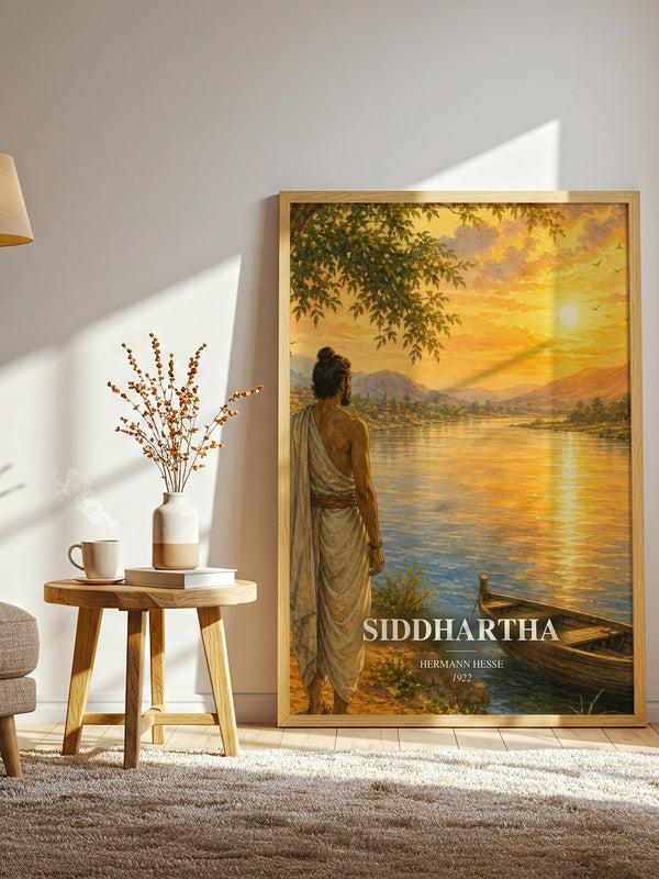 Siddhartha watercolour print in frame leaning in hallway – philosophy wall art