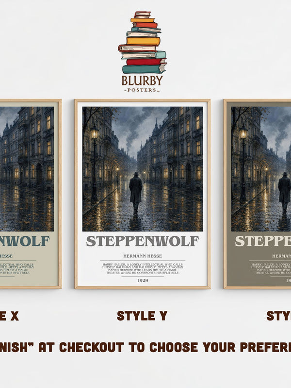 Steppenwolf bookish print in frame leaning in hallway – literary fiction wall art