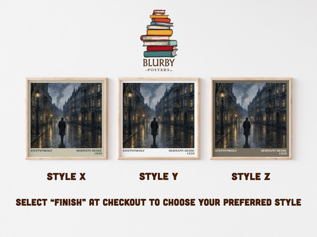 Steppenwolf literary print in frame leaning in hallway – literary fiction wall art (mockup)
