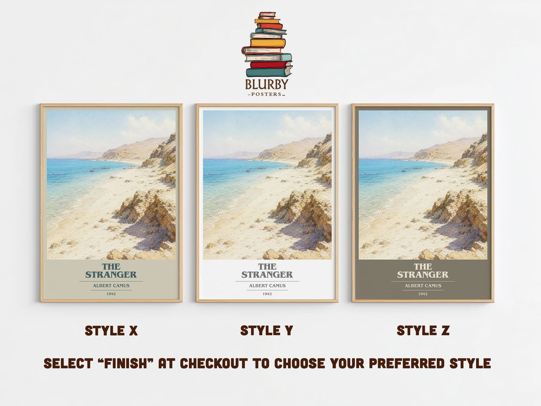 The Stranger book cover print in frame leaning in hallway – literary fiction wall art (mockup)