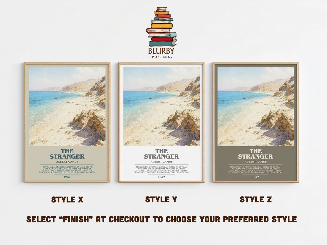 The Stranger bookish print in frame leaning in hallway – literary fiction wall art (mockup)