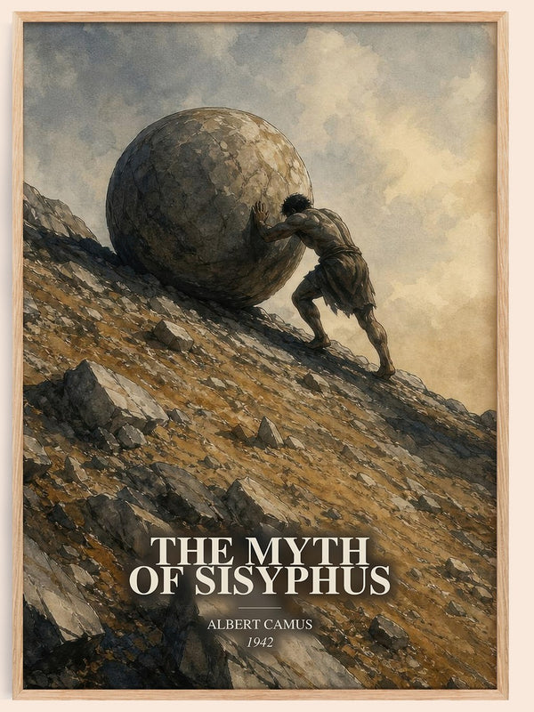 The Myth of Sisyphus watercolour book poster by Albert Camus – framed literary art print