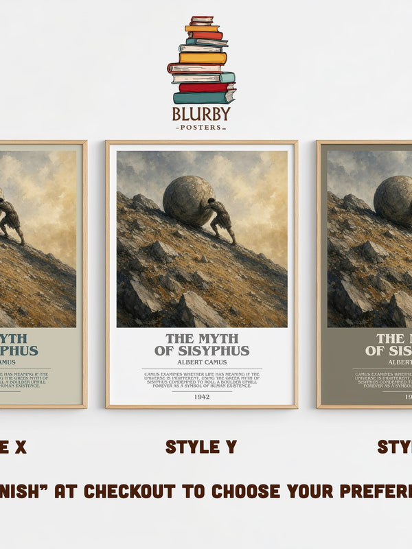 The Myth of Sisyphus bookish print in frame leaning in hallway – philosophy wall art
