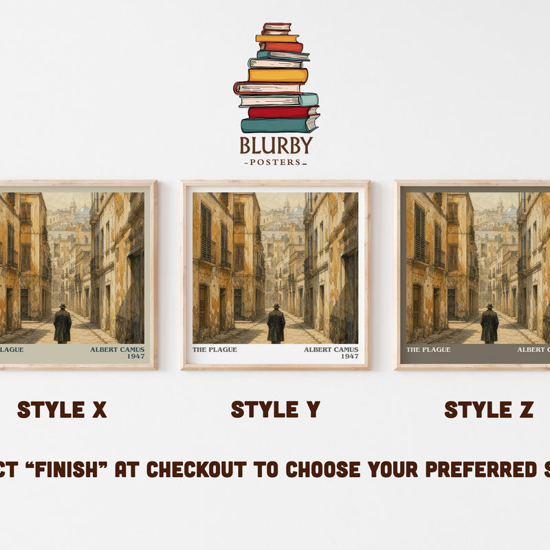 The Plague literary print in frame leaning in hallway – literary fiction wall art