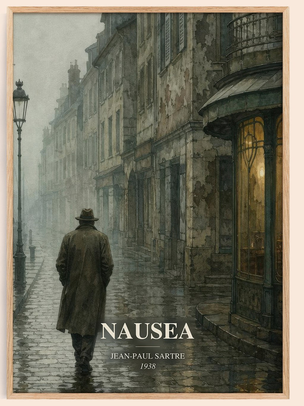 Nausea watercolour book poster by Jean-Paul Sartre – framed literary art print