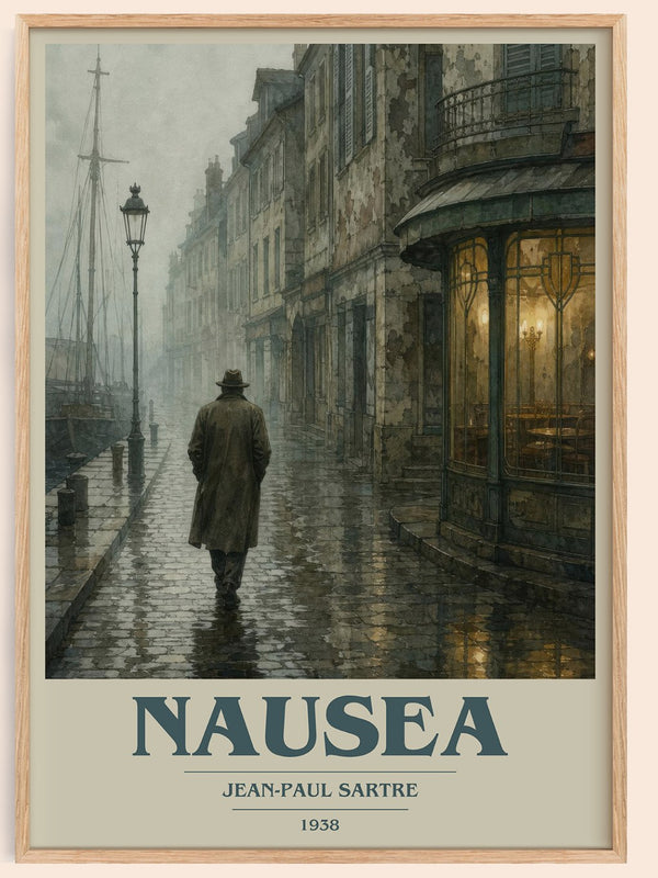Nausea book cover book poster by Jean-Paul Sartre – framed literary art print