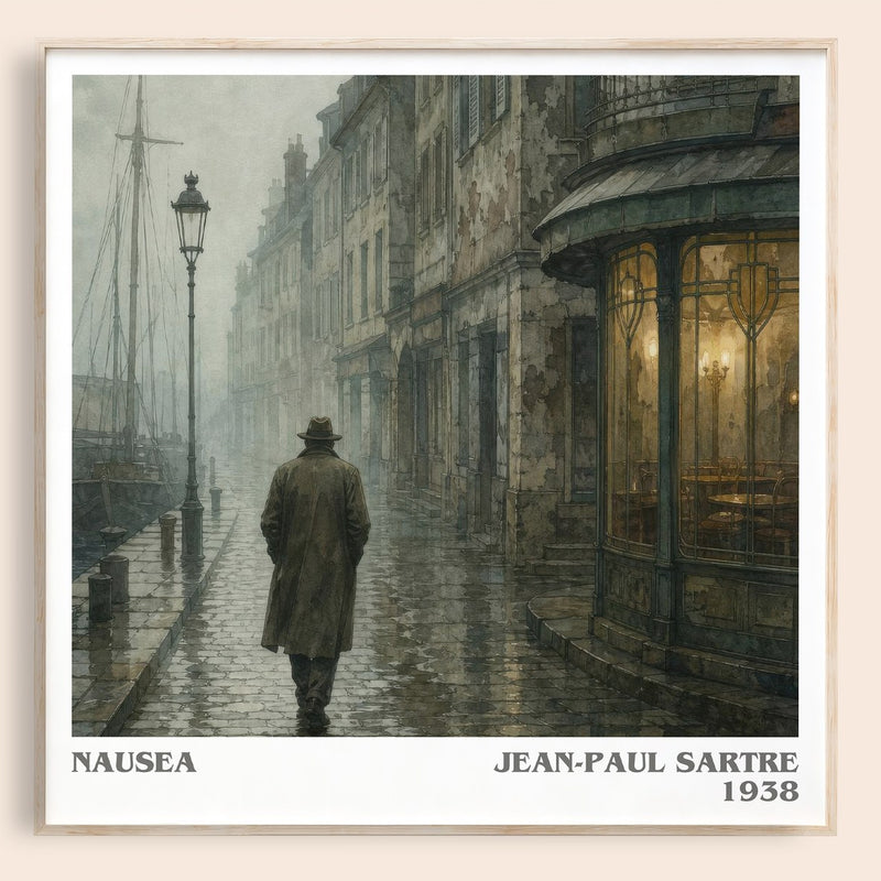 Nausea literary book poster by Jean-Paul Sartre – framed literary art print