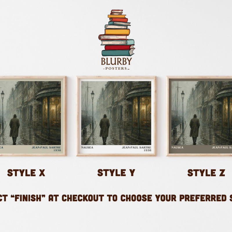 Nausea literary print in frame leaning in hallway – philosophy wall art