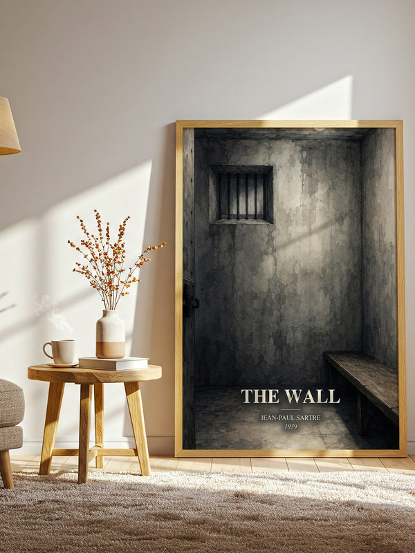 The Wall watercolour print in frame leaning in hallway – philosophy wall art