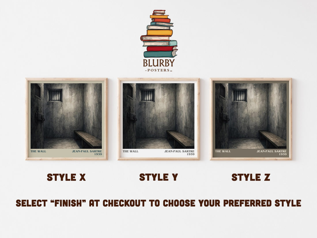 The Wall literary print in frame leaning in hallway – philosophy wall art (mockup)