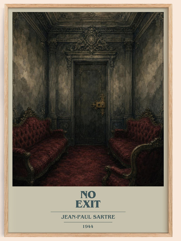 No Exit book cover book poster by Jean-Paul Sartre – framed literary art print